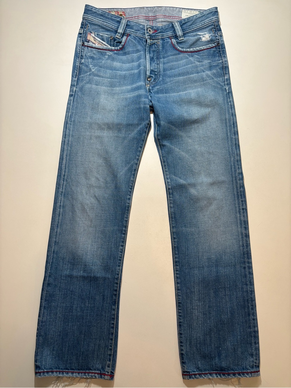 Vintage 2005 diesel MURRAN faded light blue red stitch paisley pocket jeans